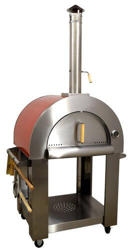 32″ Wood Fired Pizza Oven Stainless Steel with Red Enamel Coating Shield - The Pizza Oven Guru
