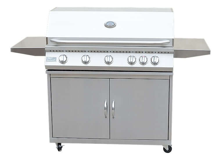 5 Burner 40 Inch Cart Model BBQ Grill With Locking Casters 304 Stainless Steel - The Pizza Oven Guru