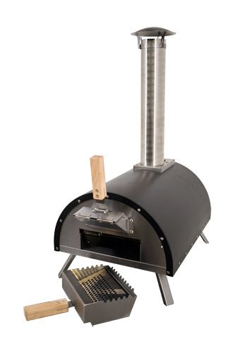 Stainless Steel Countertop Wood Burning Pizza Oven with Black Cover - The Pizza Oven Guru