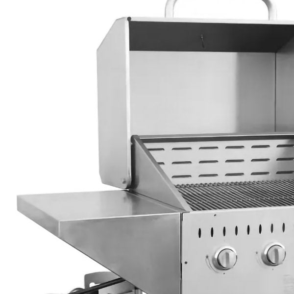 Stainless Steel Propane Outdoor BBQ Grill, 4 Burners, 64000BTU, Top And Side Shelf, 1 Roll Dome - The Pizza Oven Guru