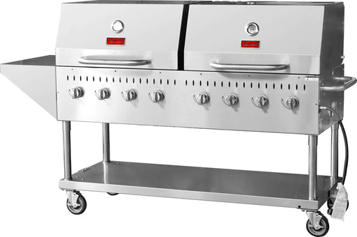 Stainless Steel Propane Outdoor BBQ Grill, 8 Burners, 128000BTU, Top And Side Shelf, 2 Roll Domes - The Pizza Oven Guru